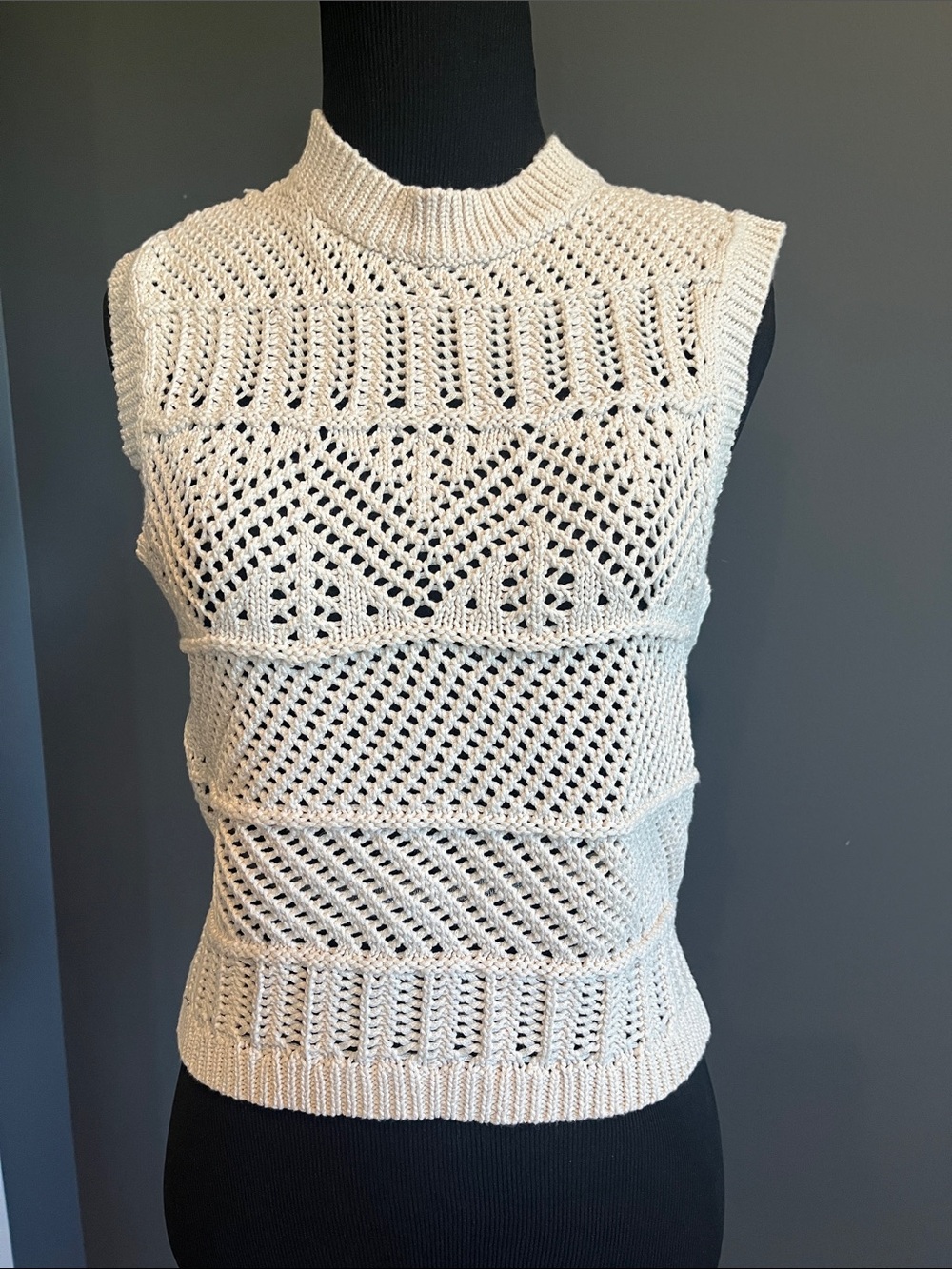 Mango Cream Openwork Knit Sleeveless Tank